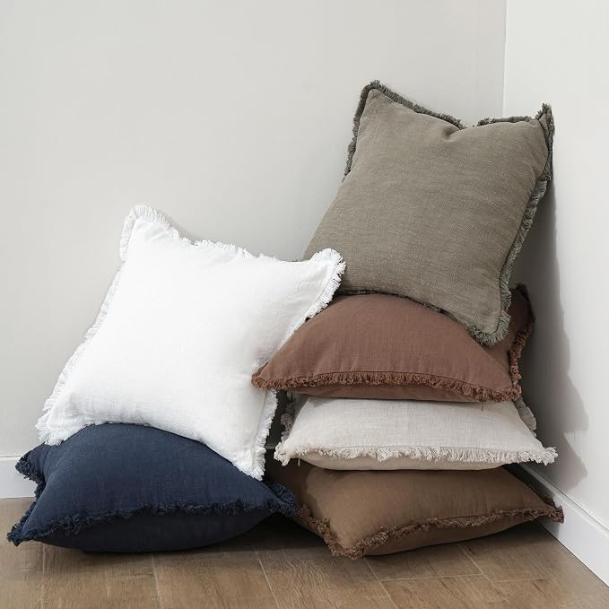 Foindtower Set of 2 Decorative Linen Fringe Throw Pillow Covers Cozy Boho - Image 5