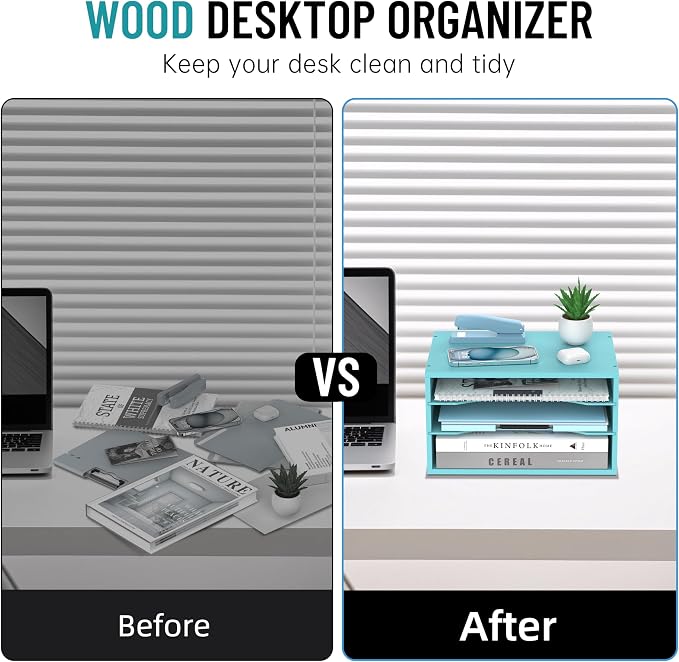 SHARKWOODS Wood Desk Organizer, 3 Tier Paper Tray Organizer - Image 6