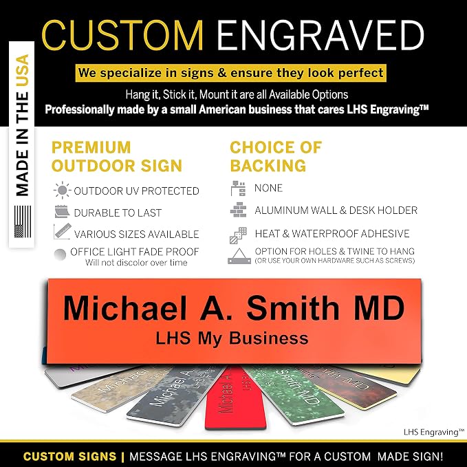 Engraved Door Signs for Office Personalized Orange Plastic Door Plaque Black - Image 3
