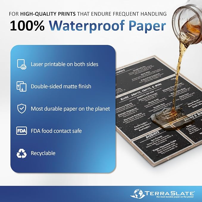 TerraSlate Premium Waterproof Paper, 5 MIL 8.5” x 11”, Laser Printer & Copy - Image 2