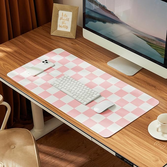 Ohocut Checkered Desk Mat, 31.5" x 15.7" Large Cute Pink Aesthetic Girl Women by Ohocut