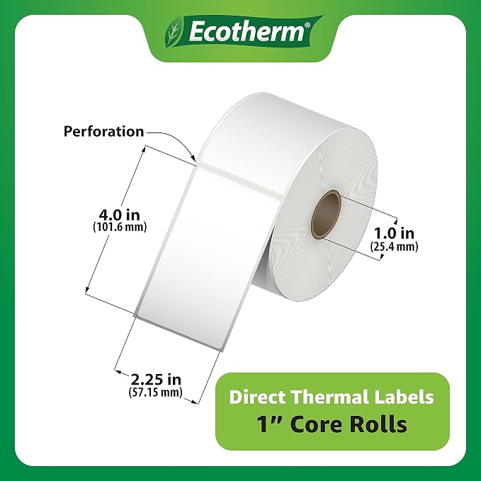 2.25" x 4" Thermal Labels | 4 Rolls | 1440 Labels | fits Zebra, Offnova Thermal - Image 3