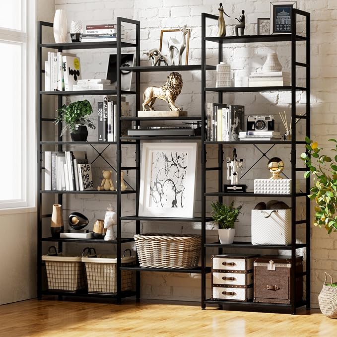 NUMENN Triple Wide 6 Tier Bookshelf, Rustic Industrial Style Bookcases and - Image 4