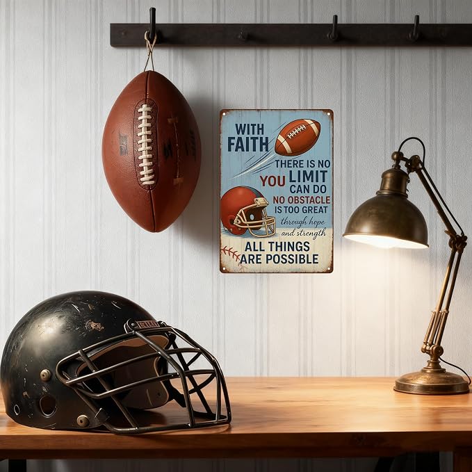 With Faith Football Metal Sign – Vintage Christian Sports Wall Art - Image 4