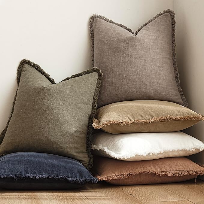 Foindtower Set of 2 Decorative Linen Fringe Throw Pillow Covers Boho Farmhouse - Image 6