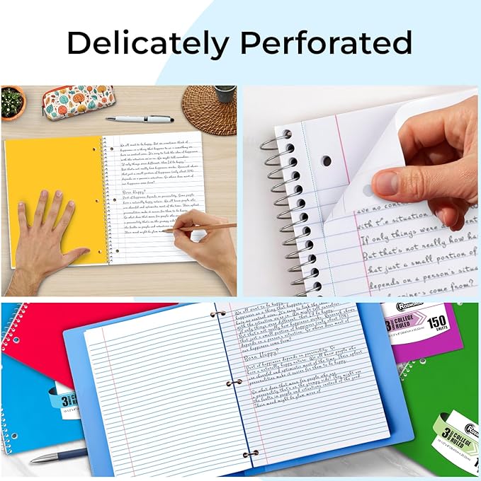Rosmonde 3 Subject Notebook College Ruled, 6 Pack, 150 Sheets, No-Bleed Paper - Image 5