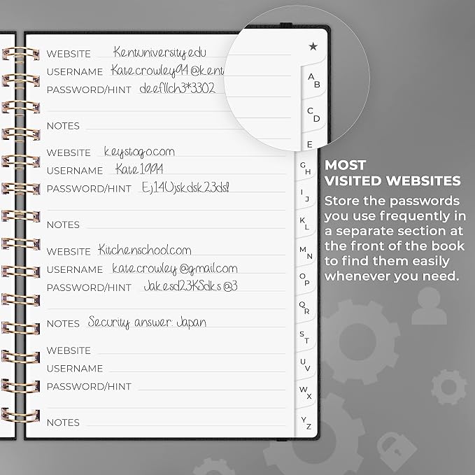 Clever Fox Password Book Spiral – Internet Address & Password Organizer - Image 4