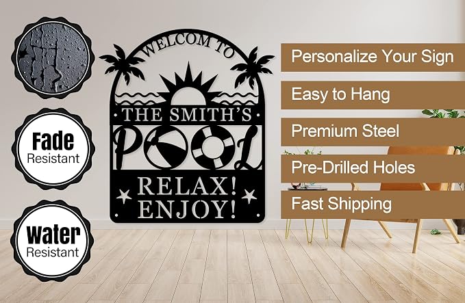 Personalized Pool Sign, Pool Gift, Custom Pool Decor, Custom Metal Pool Sign - Image 6