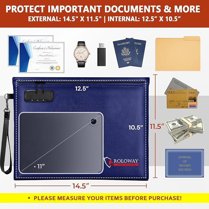 ROLOWAY Fireproof Document Bag, 6400℉ Fireproof Money Bag - Image 2