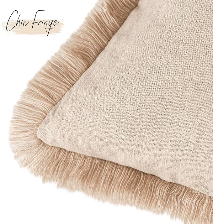 Foindtower Set of 2 Decorative Linen Fringe Lumbar Throw Pillow Covers Boho - Image 3