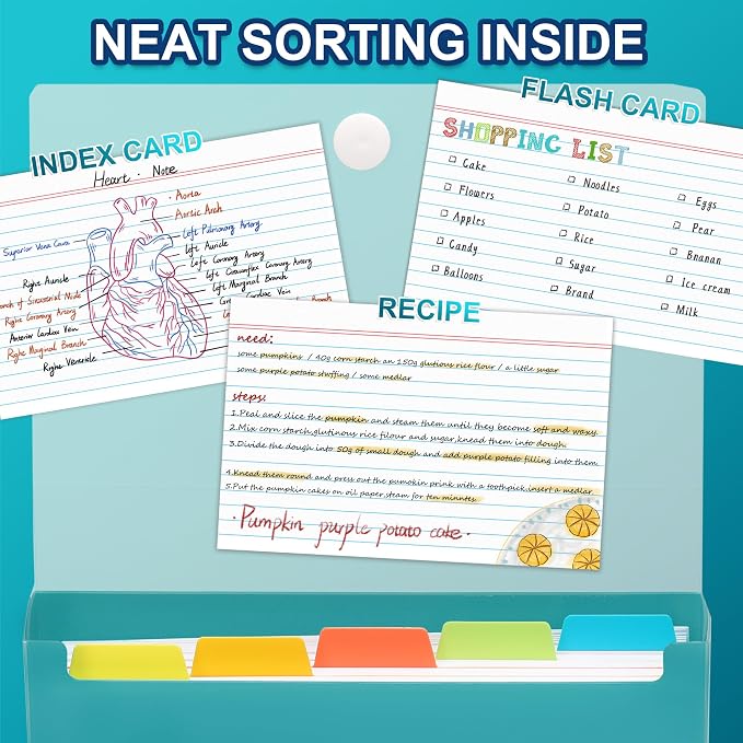 H4D 4x6 Index Card Case with 100 Heavyweight Ruled Index Cards and Dividers - Image 6