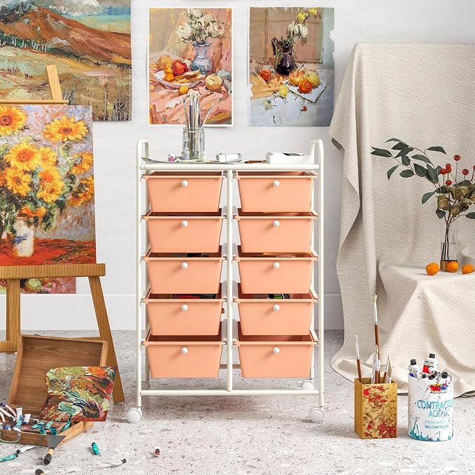 LDAILY 10 Drawer Rolling Cart, Storage Cart Organizer on Wheels, Drawer Cart - Image 2