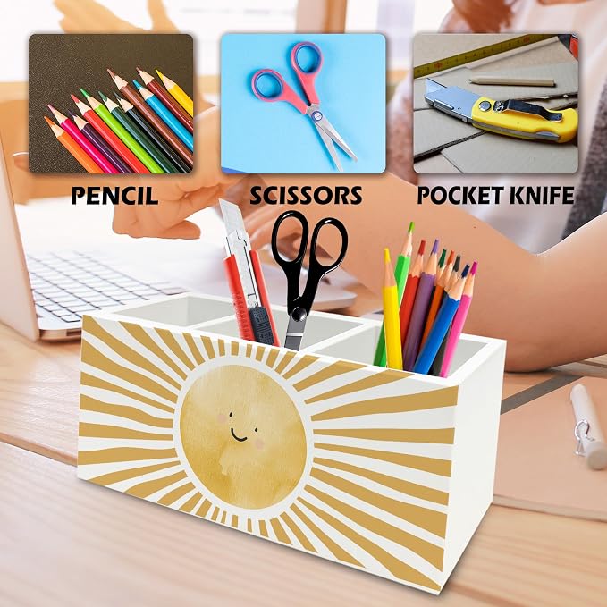 QZQE Boho Yellow Sunshine Pen Pencil Holder Organizer - Image 6