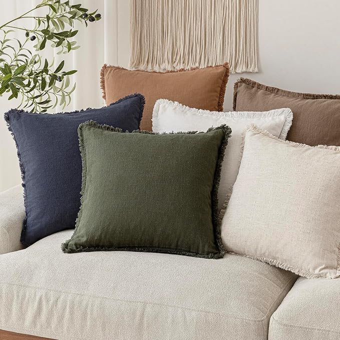 Foindtower Set of 2 Decorative Linen Fringe Throw Pillow Covers Cozy Farmhouse - Image 7