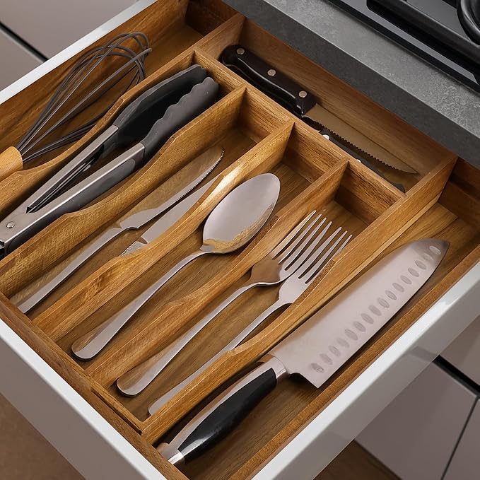 oridom Expandable Acacia Kitchen Drawer Organizer - Image 4