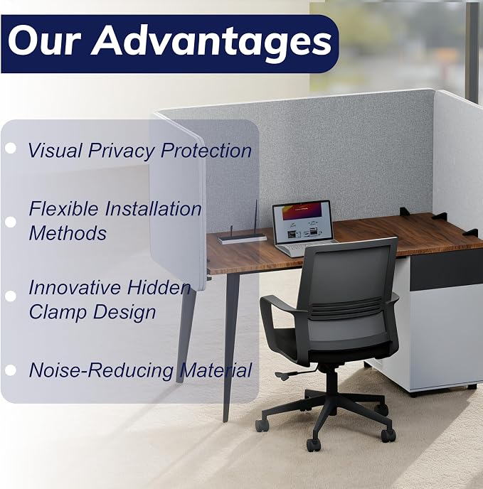 KERRAM Desk Privacy Panel 24 x 60 Inch, Sound Absorbing & Proof Desk Divider - Image 4