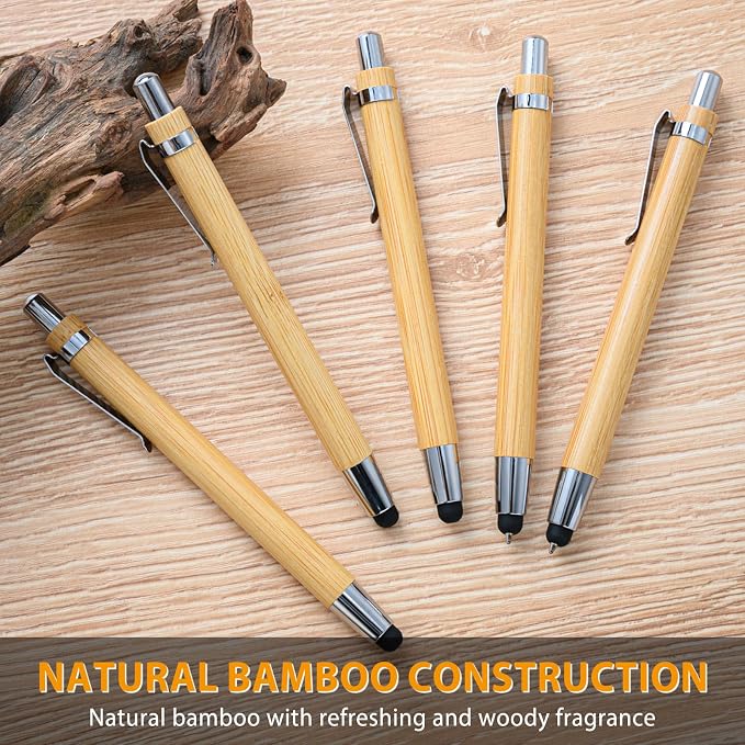 lyforx 200pcs Bamboo Pens Bulk 2-in-1 Stylus Tip Wooden Bamboo Pens Engraving - Image 2