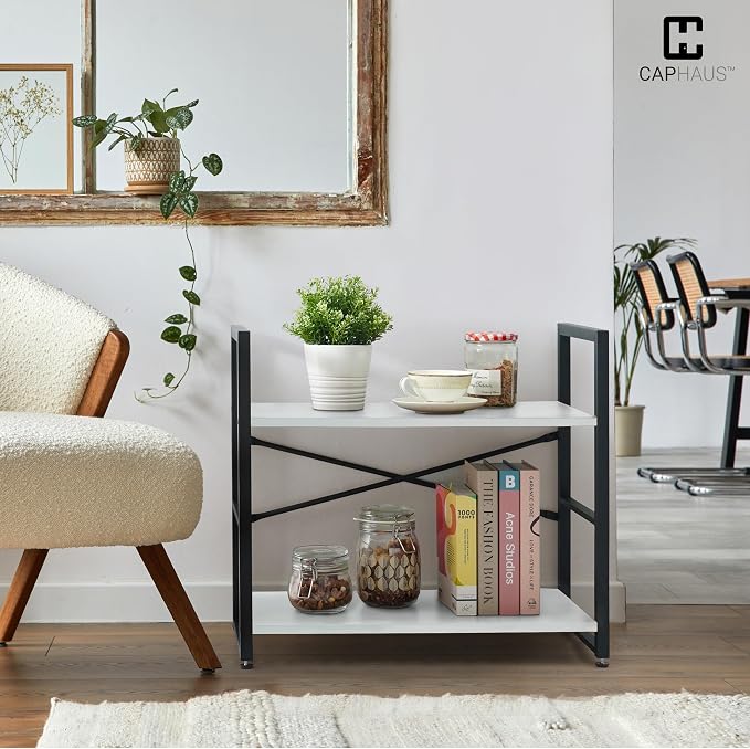 CAPHAUS 2 Tier Small Bookshelf, 24 Inch Width Free Standing Shelf, Bookcase - Image 4