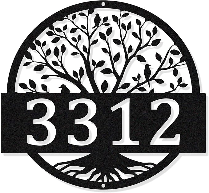Tree Of Life Metal Wall Art Address Plaque, Custom House Address Plaques Sign by HYTSIGN
