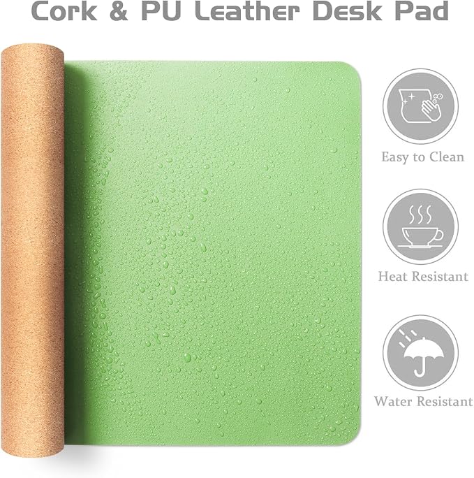 Aothia Double-Sided Desk Pad, 37.8"x17" Leather Desk Mat, Eco Cork Desk Pad - Image 4
