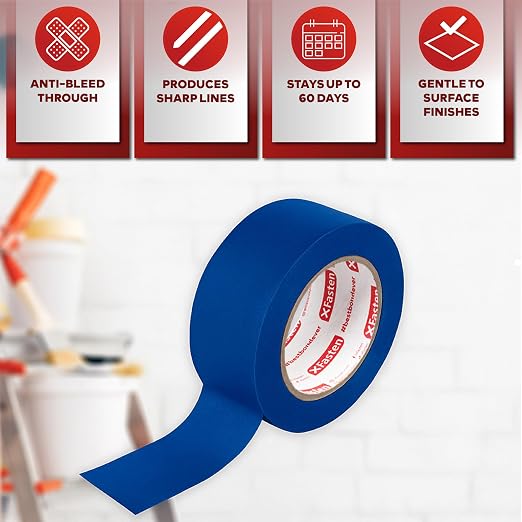 XFasten Blue Painters Tape 1.88 Inch x 60 Yards 3-Pack 1-Inch Core, UV - Image 2
