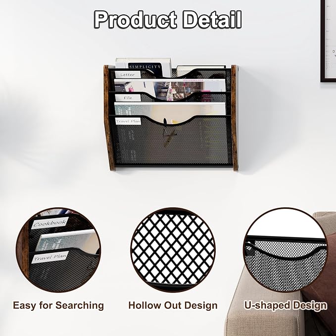 PAG-Mass Hanging Wall Files Organizer, 3 Tier Mail Organizer Wall Mounted - Image 6