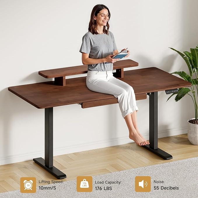 ONBRILL Standing Desk with Drawer, 47x23.6 Inches Solid Wood Desktop Stand Up - Image 9