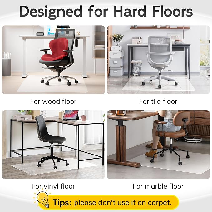 Office Chair Mat for Hardwood Floor, 1/8" Thick 53"x 45" Crystal Clear Hard - Image 6