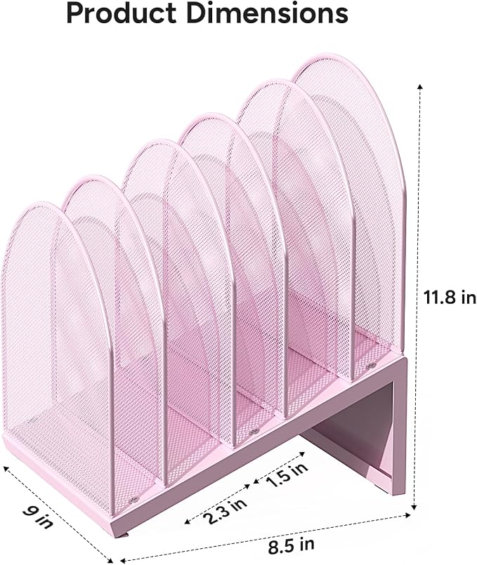 OUTIOE 5-Section Desk File Organizer, Metal Mesh Folder Organizer - Image 4