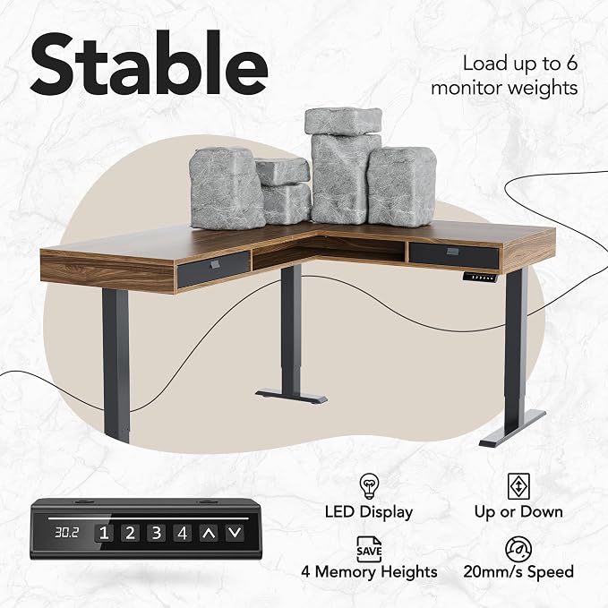HUANUO Electric L Shaped Standing Desk, 63″x55″ Height Adjustable Corner - Image 7