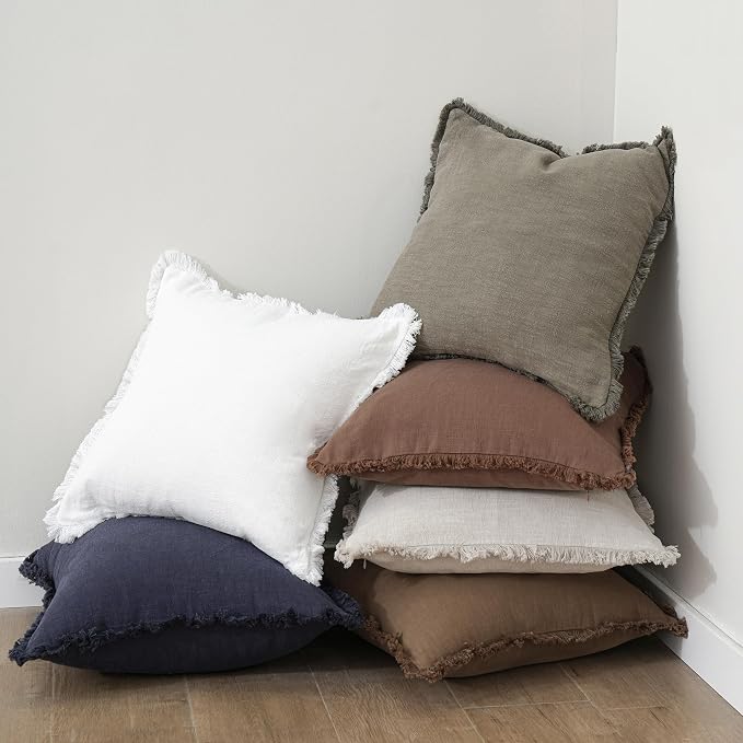 Foindtower Set of 2 Decorative Linen Fringe Throw Pillow Covers Boho Farmhouse - Image 6