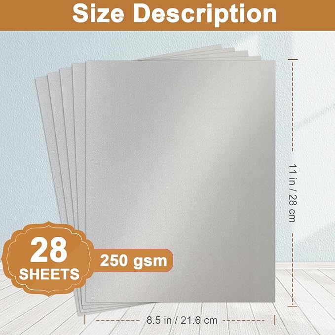Silunkia 28 Sheets Shimmer Silver Cardstock 8.5 x 11 Metallic Paper, - Image 2