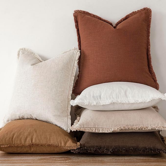 Foindtower Set of 2 Decorative Linen Fringe Throw Pillow Covers Cozy Farmhouse - Image 5