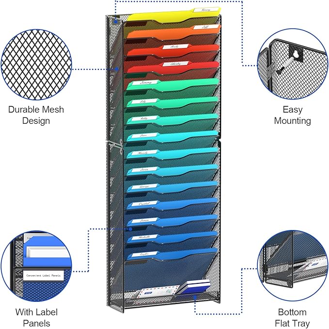 samstar 16 Tier Wall File Organizer Hanging Wall File Holder Wall Mount Paper - Image 4