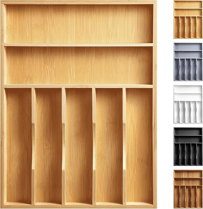 oridom Kitchen Bamboo Silverware Organizer, Kitchen Drawer Organizer by oridom