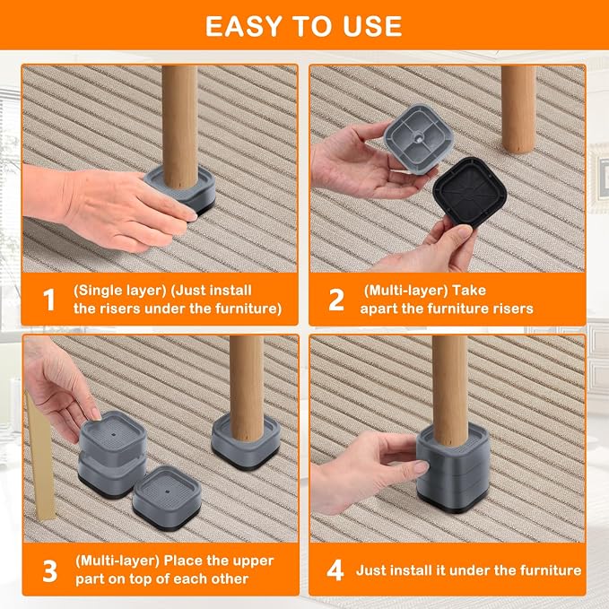 shouwuhho 8 Pack Furniture Risers Adjustable Bed Risers Heavy Duty Lifts Height - Image 7