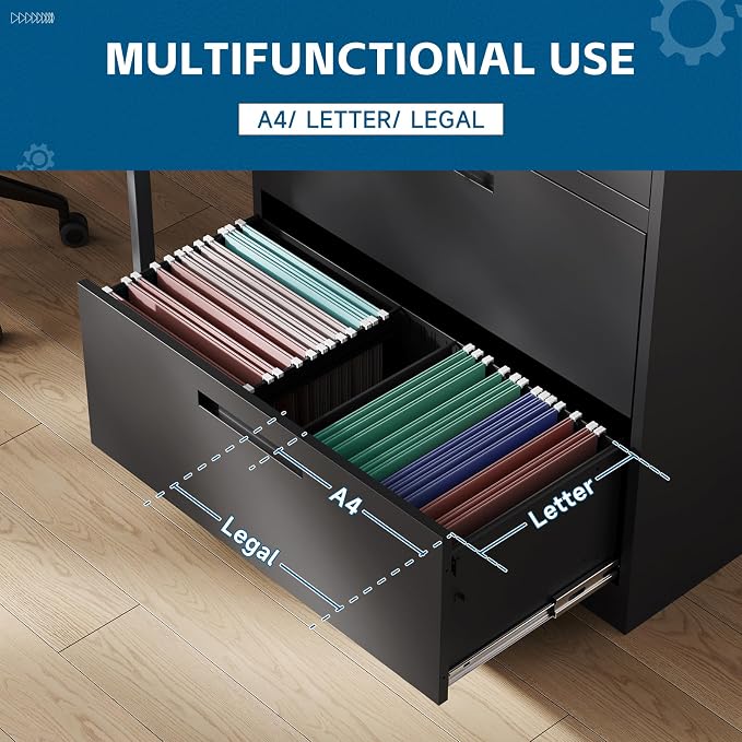 PEUKC 3-Drawer Metal File Cabinet, Lateral Vertical Filing Cabinets - Image 4