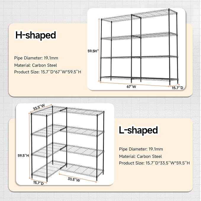 M MZG 4 Tiers Storage Shelves Load 1200LBS, Metal Shelving Wire Metal Shelving - Image 3