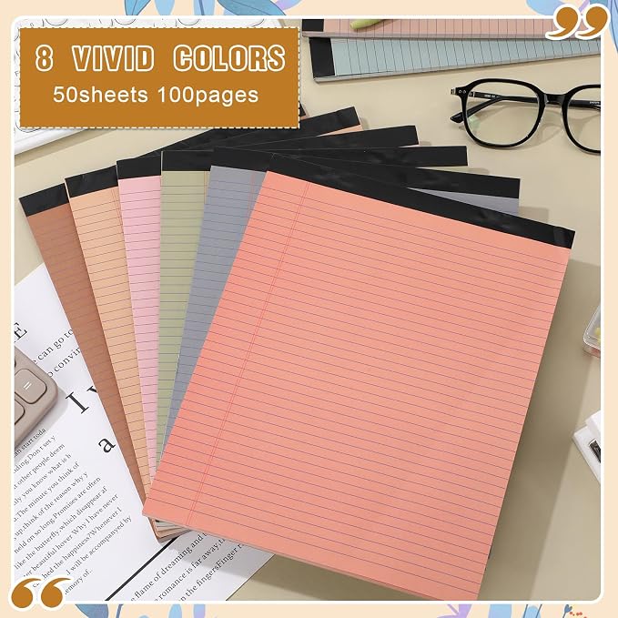 Fuutreo 8 Pcs 8.5'' x 11'' Colored Legal Pad Writing Pads Narrow Ruled 50 - Image 4
