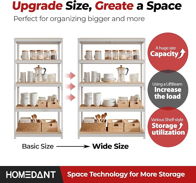 HOMEDANT 47.7" W Deep 5 Tier Heavy Duty Garage Shelving Adjustable Metal Rack - Image 9