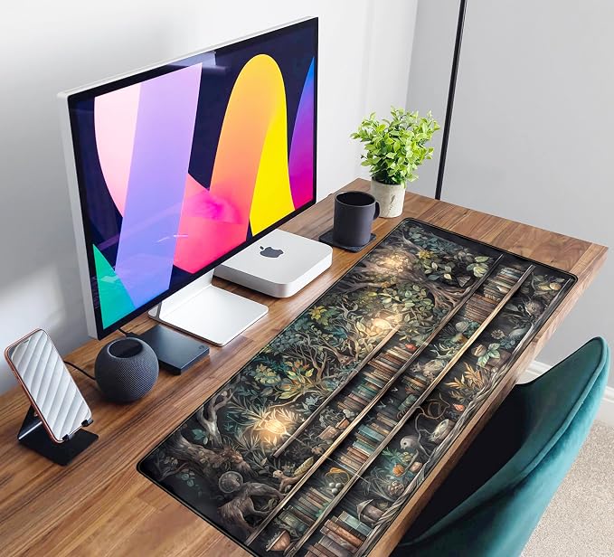 Forest Library Book Mouse Pad Desk Mat, Mystical Green Tree House XXL Extended - Image 6