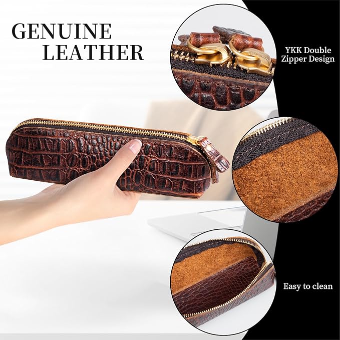 Gexmil Genuine Leather Pen Case, Full Grain Leather Pencil Holder, Hand-made - Image 5