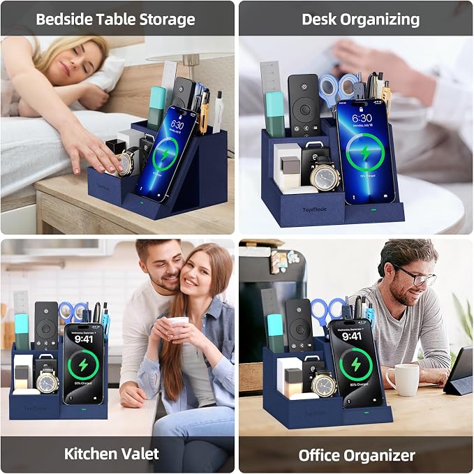 TopMade Wireless Charger with Desk Nightstand Organizer, Leather Pen Pencil - Image 4
