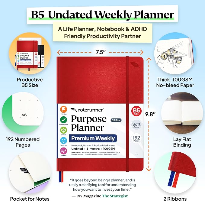 Roterunner Purpose Planner Notebook B5 7.5”x9.8” Undated 2026 Daily Weekly and - Image 2