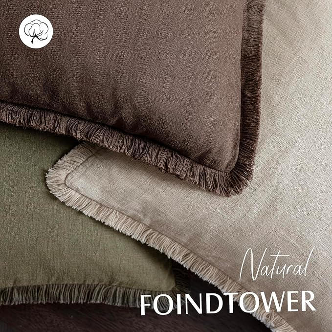 Foindtower Set of 2 Decorative Linen Fringe Throw Pillow Covers Boho Farmhouse - Image 4