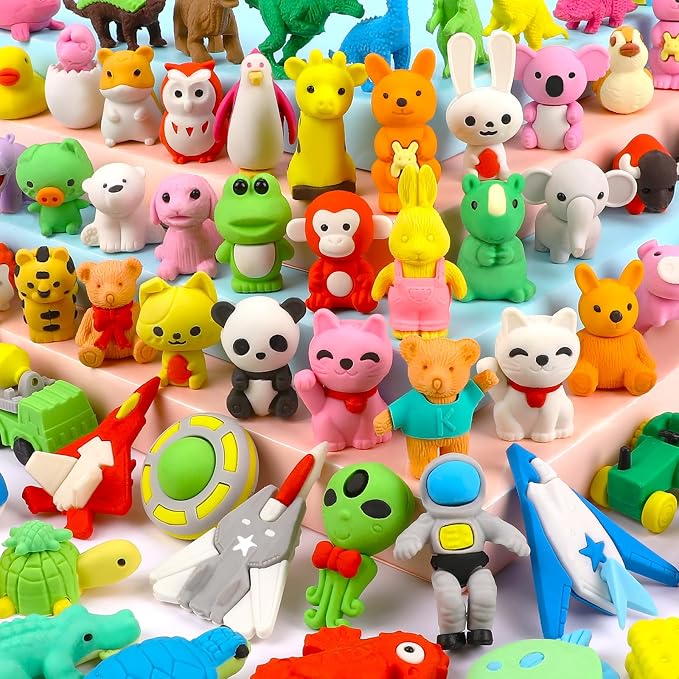 Moosia 60 Pack Animal Pencil Erasers by Moosia