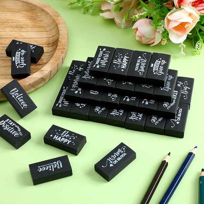 Dunzoom 100 Pcs Inspirational Pencil Erasers Bulk