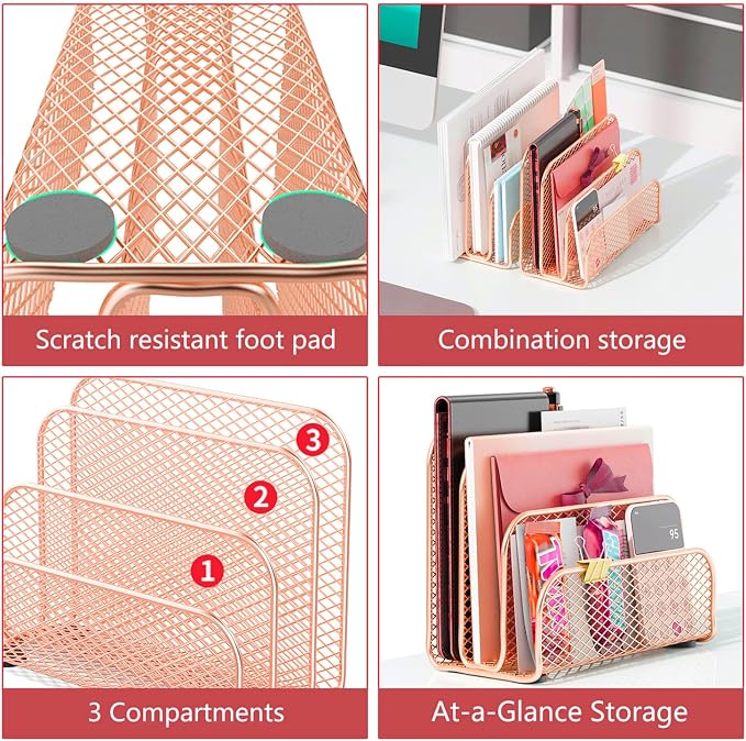 gianotter Mail Organizer Countertop, Metal File Holder - Image 6
