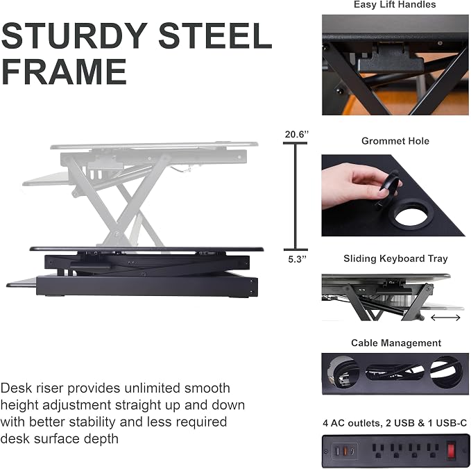 Rocelco 40" Large Height Adjustable Standing Desk - Image 3