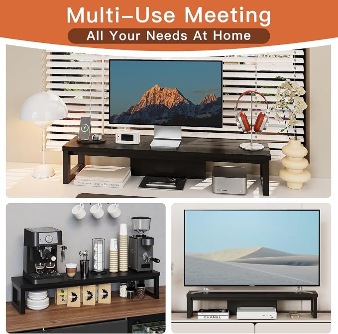 HEWORLIF Dual Monitor Stand Riser, Wood and Steel Monitor Stand - Image 4
